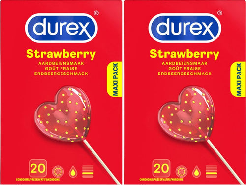 (1+1 GRATIS) Durex Strawberry Condooms – Maxi Pack (20 stuks) | Zoete Sensatie & Betrouwbare Bescherming