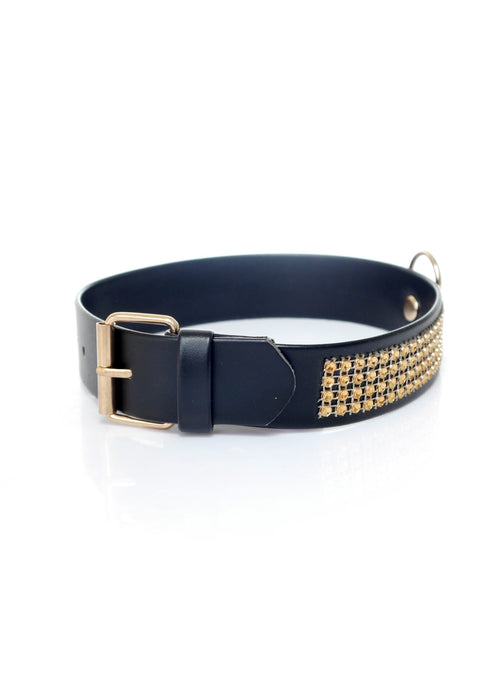 Bossoftoys - 33-00102 - Collar With Studs 3 Cm- Big - Gold - Diamonds