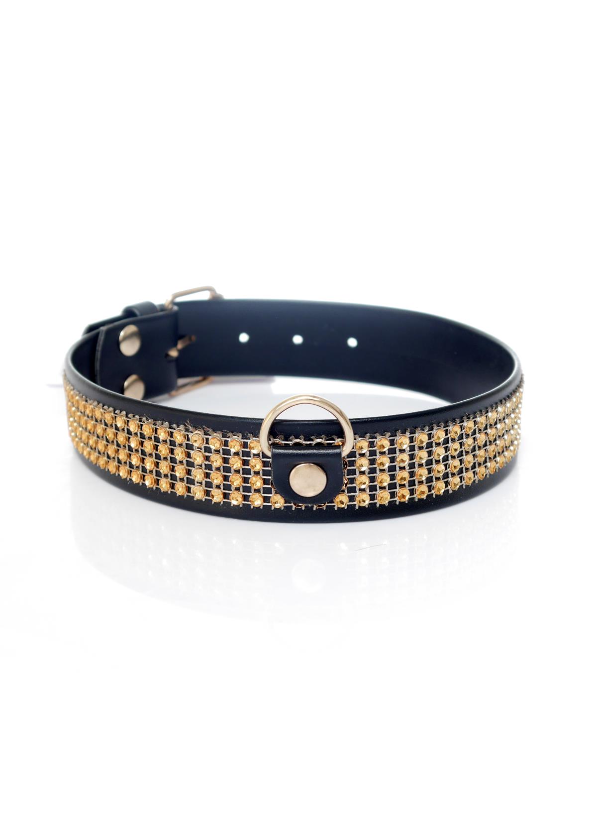 Bossoftoys - 33-00102 - Collar With Studs 3 Cm- Big - Gold - Diamonds