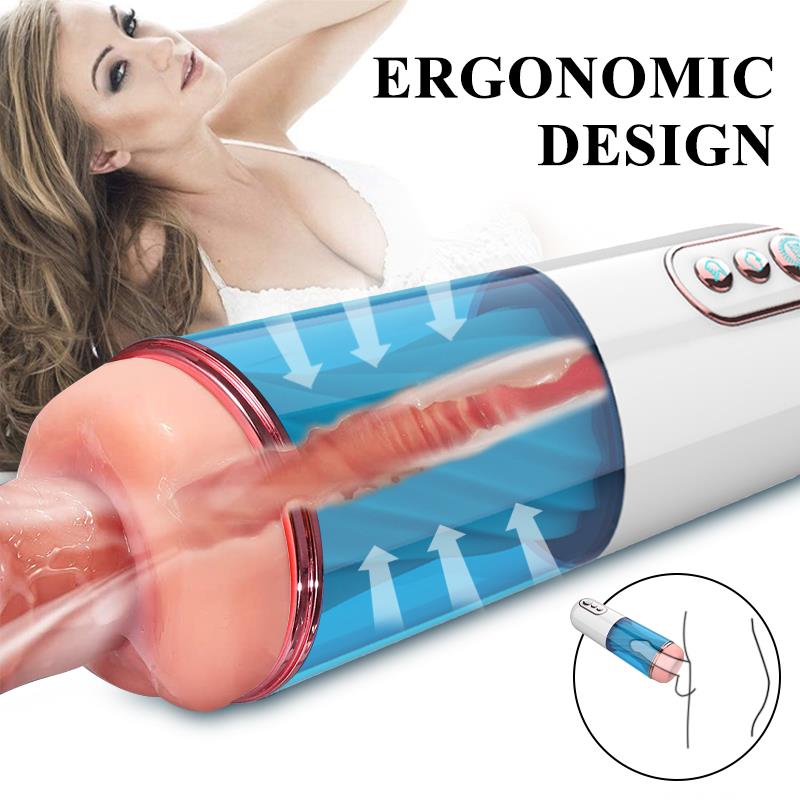 Foxshow - 63-00052 - Big size - 27,5 Cm - Masturbator cup - Sound Vibrating, Flashing Masturbation - USB rechargeable - 7 Function - Dia outside 8 cm - Luxury Giftbox - white /with blue