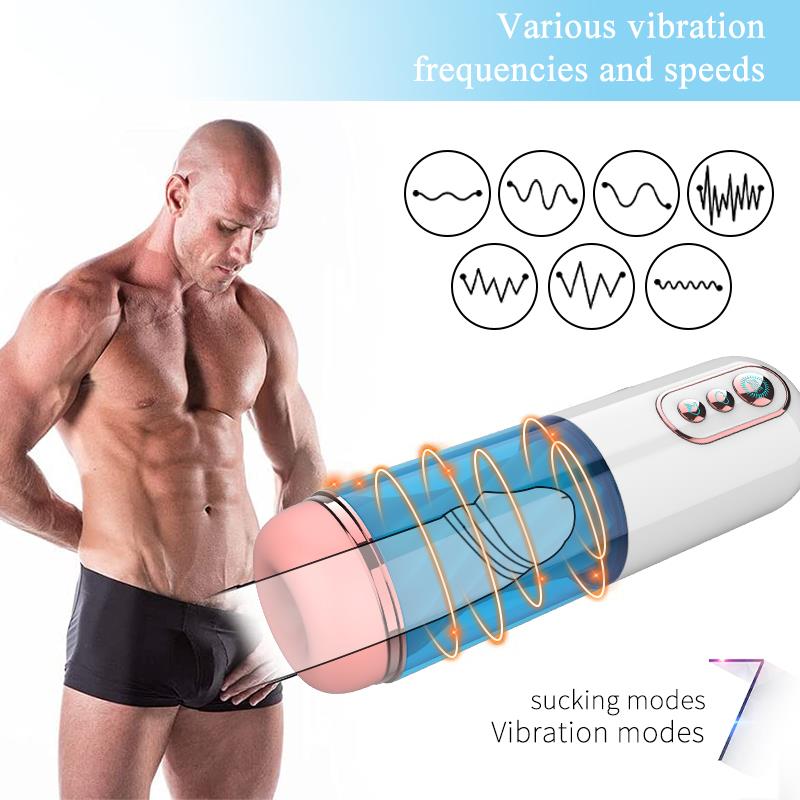 Foxshow - 63-00052 - Big size - 27,5 Cm - Masturbator cup - Sound Vibrating, Flashing Masturbation - USB rechargeable - 7 Function - Dia outside 8 cm - Luxury Giftbox - white /with blue