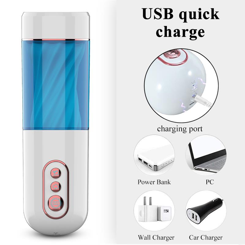 Foxshow - 63-00052 - Big size - 27,5 Cm - Masturbator cup - Sound Vibrating, Flashing Masturbation - USB rechargeable - 7 Function - Dia outside 8 cm - Luxury Giftbox - white /with blue