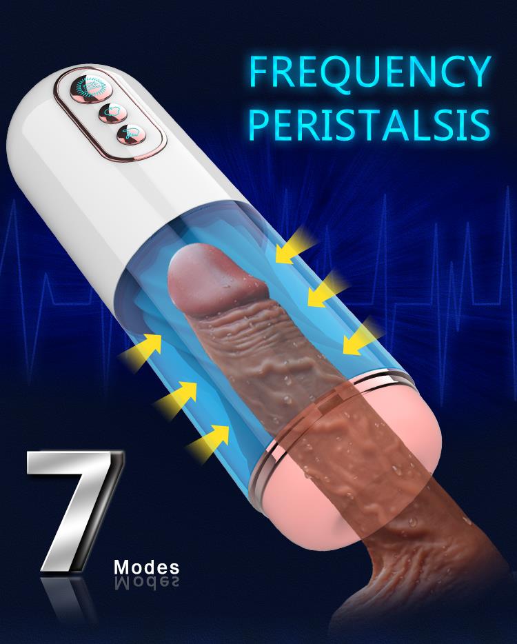 Foxshow - 63-00052 - Big size - 27,5 Cm - Masturbator cup - Sound Vibrating, Flashing Masturbation - USB rechargeable - 7 Function - Dia outside 8 cm - Luxury Giftbox - white /with blue