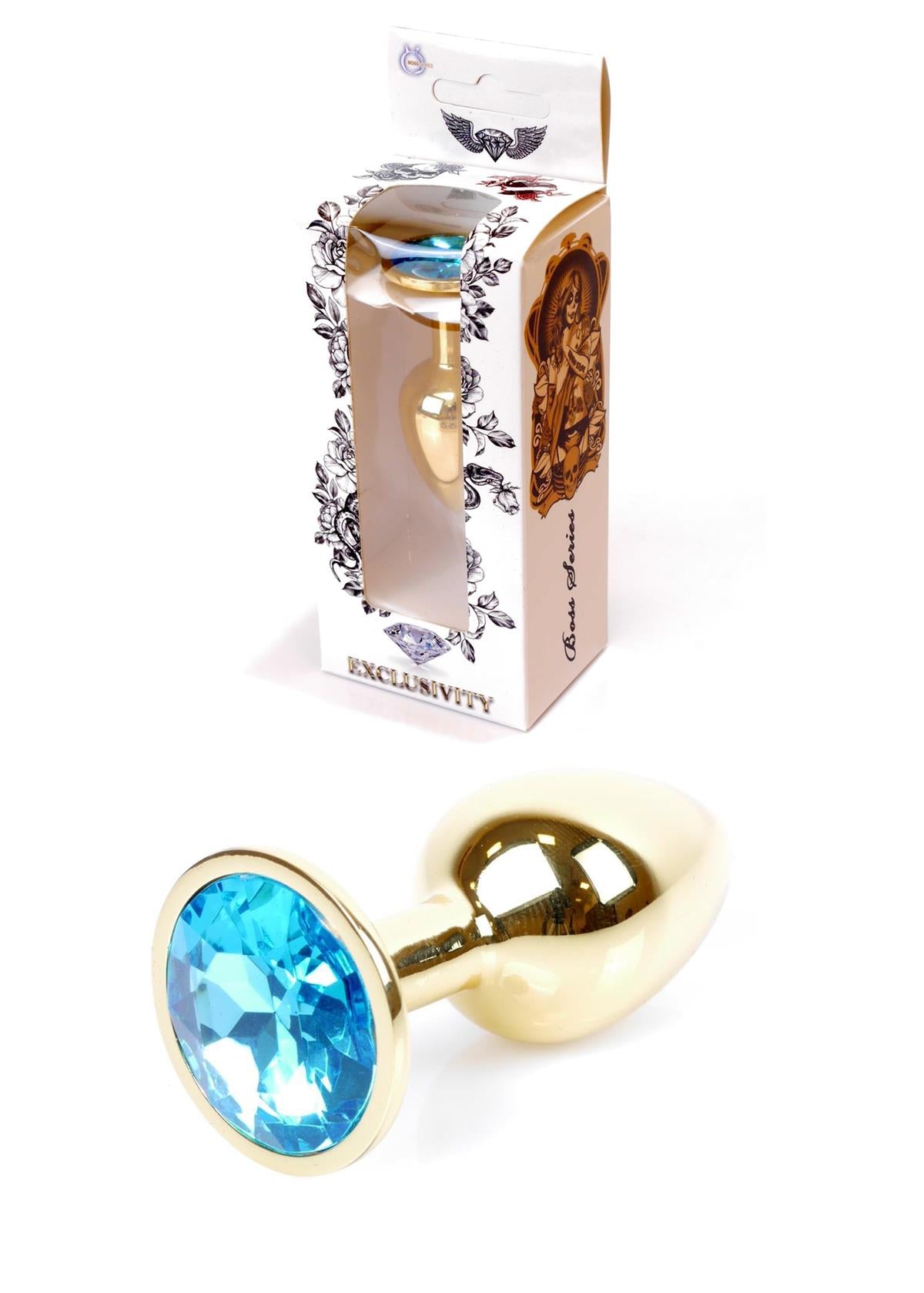 Boysoftoys – Gouden Anale Plug met Lichtblauwe Kristal – 64-00022