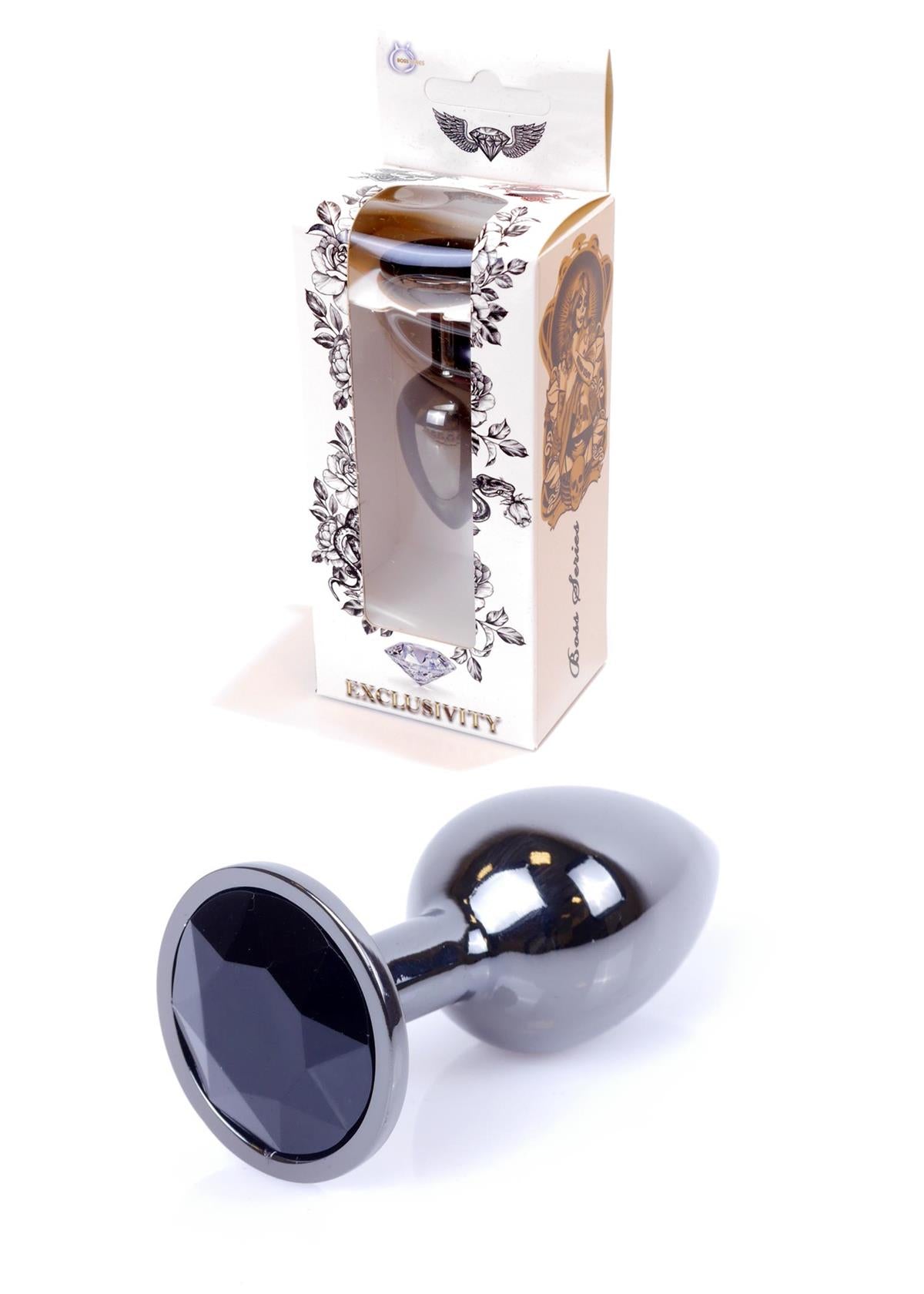 Boysoftoys – Anale Plug Donker Zilver met Zwarte Kristal – 64-00029