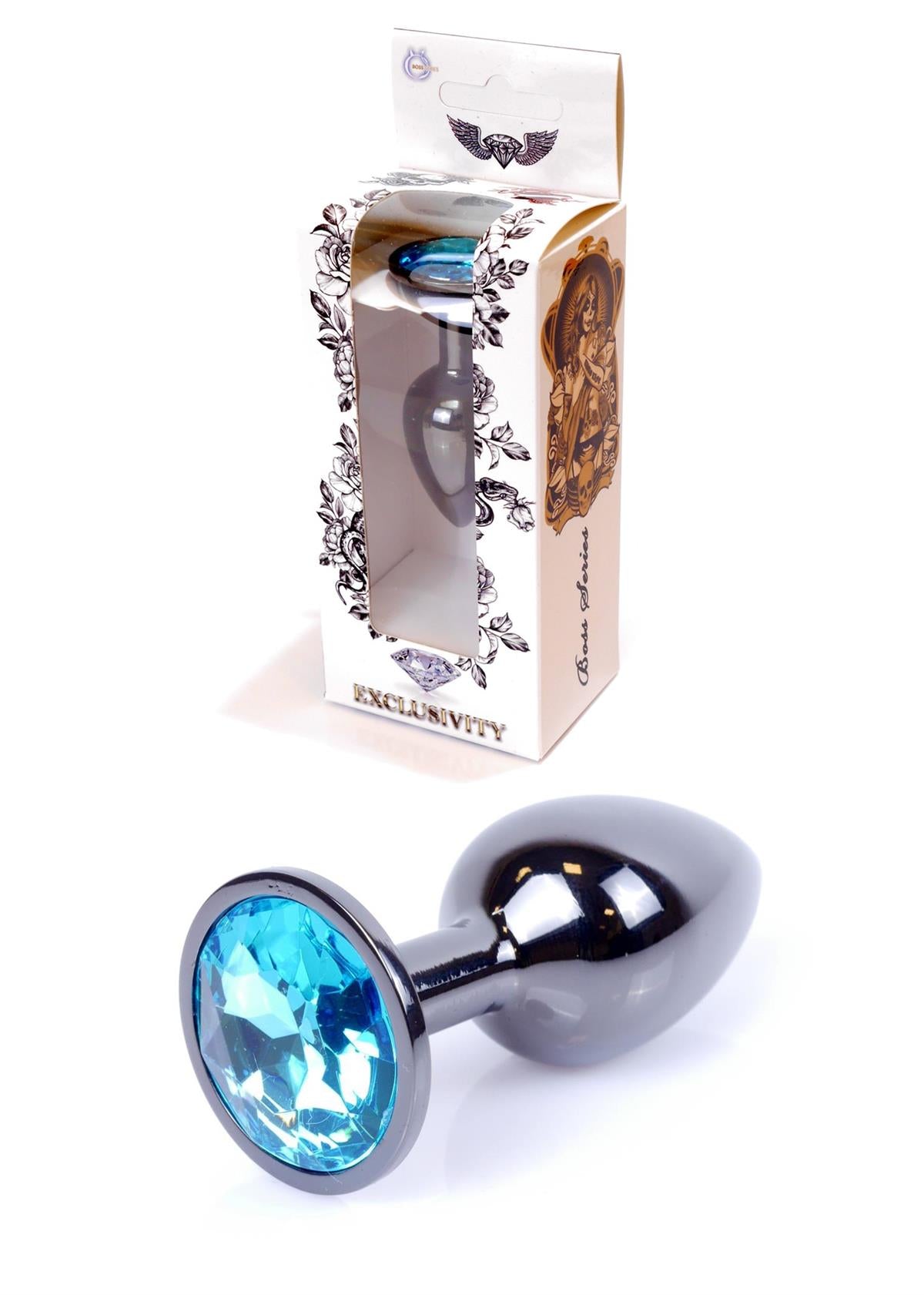 Boysoftoys – Anale Plug Donker Zilver met Blauwe Kristal – 64-00031