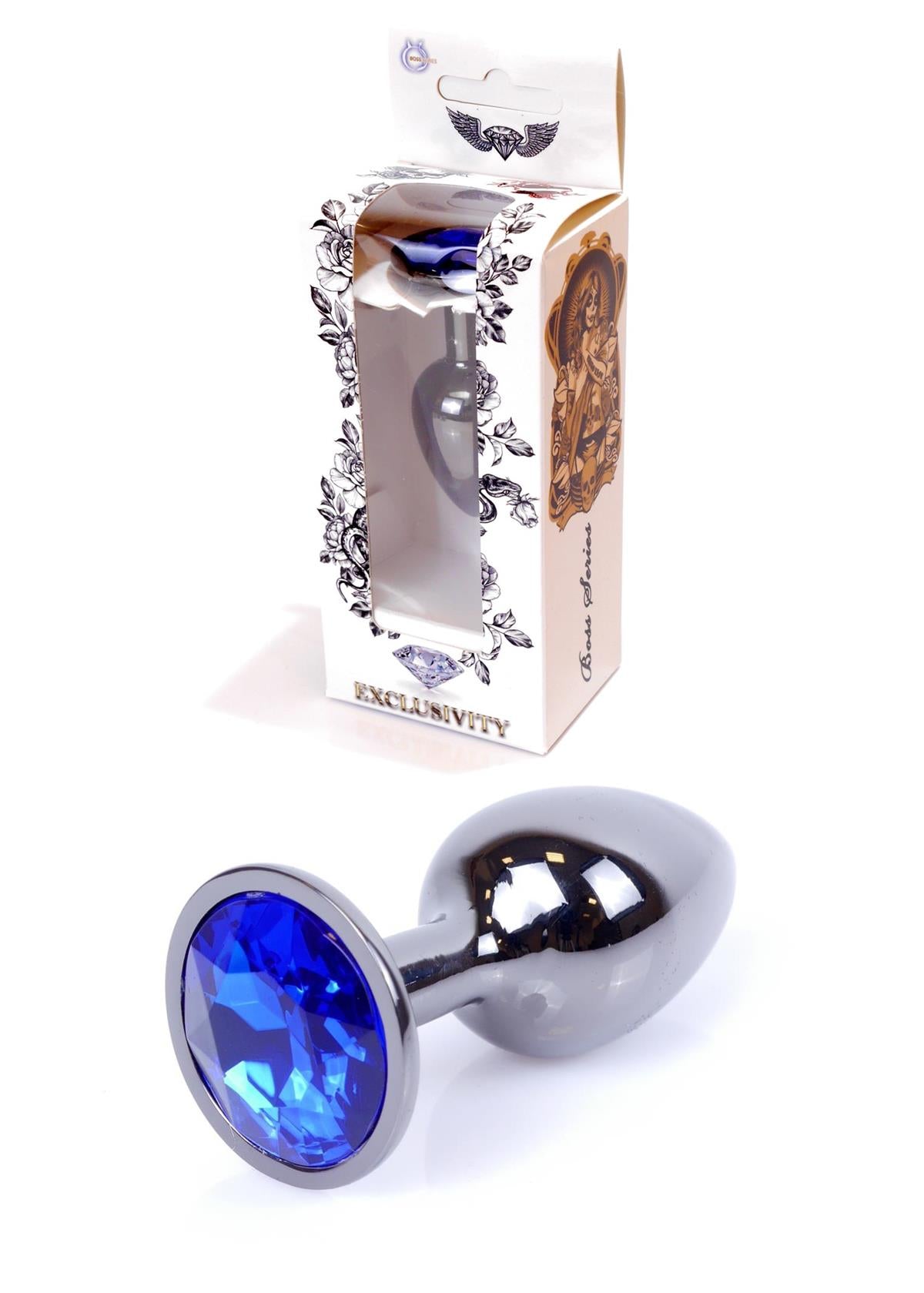 Boysoftoys – Anale Plug Donker Zilver met Donkerblauw Kristal – 64-00032