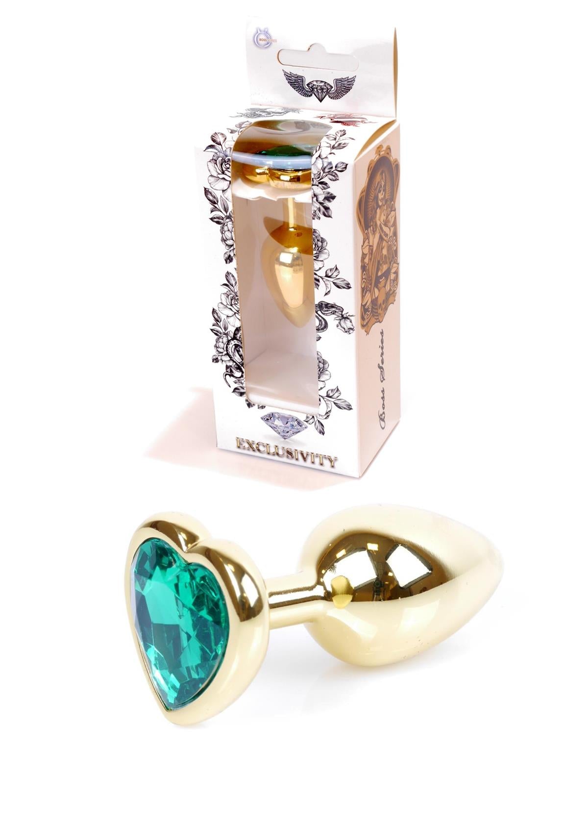 Boysoftoys – Anale Plug Goud Hart Design met Groene Kristal – 64-00042