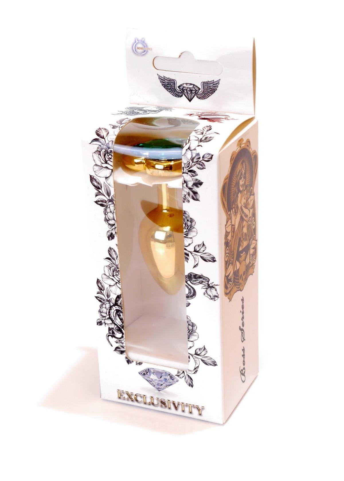 Boysoftoys – Anale Plug Goud Hart Design met Groene Kristal – 64-00042