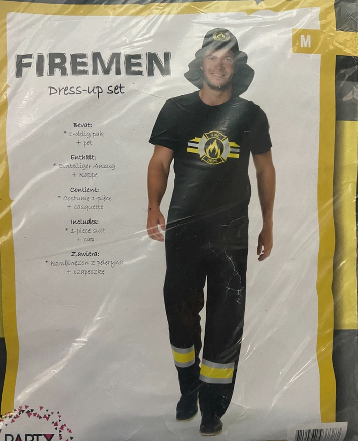 Brandweerman Kostuum – Zwart/Geel Outfit met Pet – Verkrijgbaar in M, L en XL