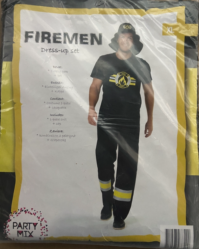 Brandweerman Kostuum – Zwart/Geel Outfit met Pet – Verkrijgbaar in M, L en XL