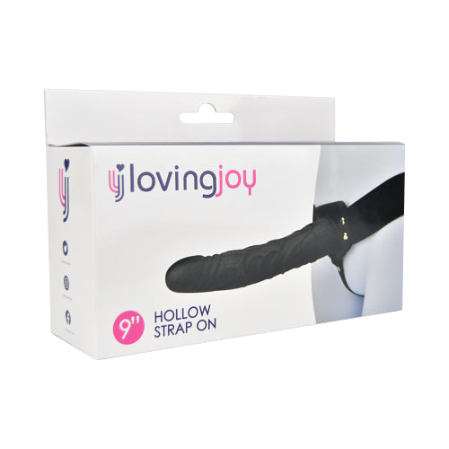 Loving Joy 9 Inch Hollow Silicone Strap On - Zwart - 22,8 CM
