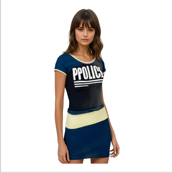 Sexy Politie Vrouwen Pak/ Jurk Met Extra Handboeien – Blauwe Jurk met Gele Accenten & Politiepet – Sexy Verkleedset voor Rollenspel