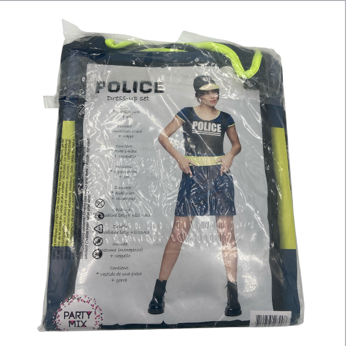 Sexy Politie Vrouwen Pak/ Jurk Met Extra Handboeien – Blauwe Jurk met Gele Accenten & Politiepet – Sexy Verkleedset voor Rollenspel