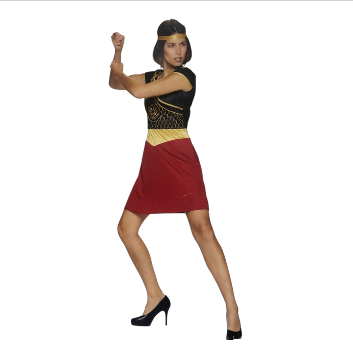 Roman Knight Verkleedjurk – Goud/Zwart/Rood – Rollenspel & Party Dress-up Set – Inclusief Gouden Hoofdband – Maten S / M / L
