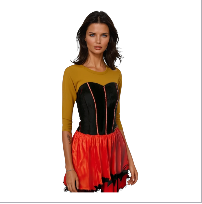 Kinky Flamingo Spaanse Jurk – Rood & Zwart Strapless Korset achtig met ruime rok voor Feest, Carnaval & Rollenspel