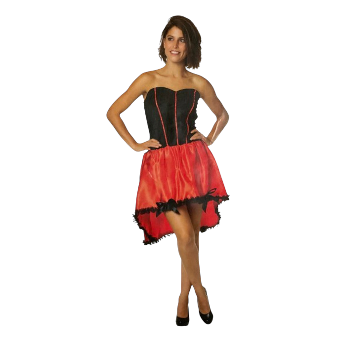 Kinky Flamingo Spaanse Jurk – Rood & Zwart Strapless Korset achtig met ruime rok voor Feest, Carnaval & Rollenspel