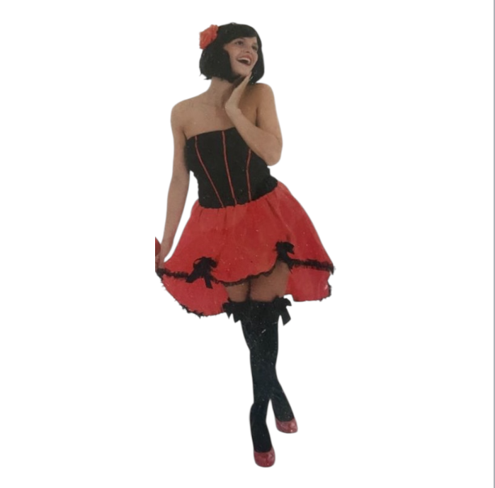 Kinky Flamingo Spaanse Jurk – Rood & Zwart Strapless Korset achtig met ruime rok voor Feest, Carnaval & Rollenspel