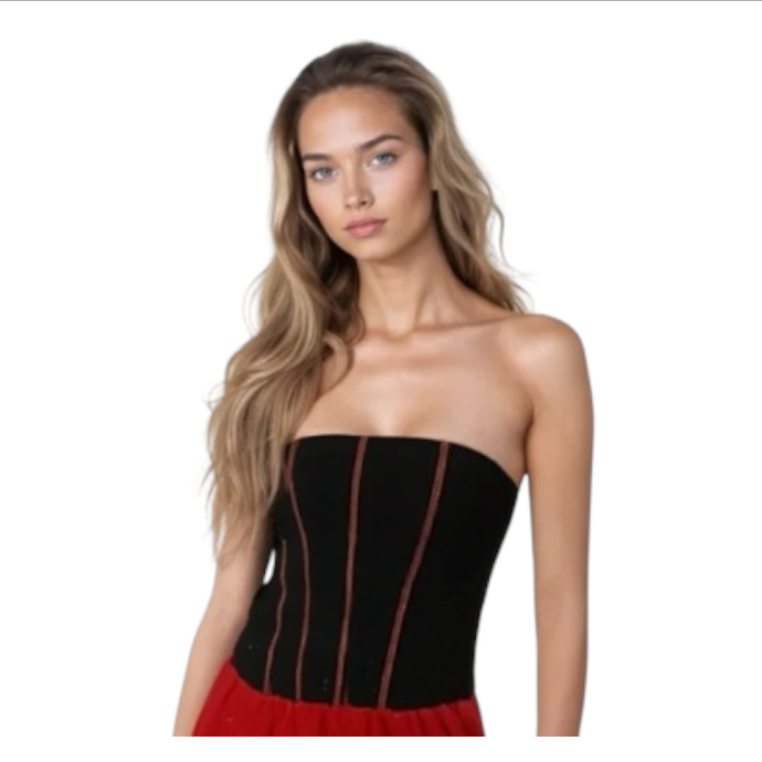 Kinky Flamingo Spaanse Jurk – Rood & Zwart Strapless Korset achtig met ruime rok voor Feest, Carnaval & Rollenspel