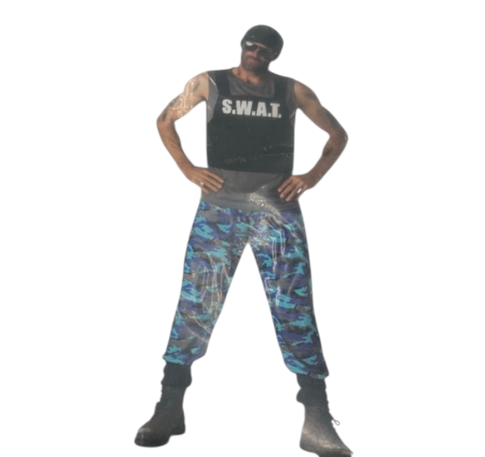 Kinky SWAT Verkleedset – Camo Broek & Zwarte Top met S.W.A.T.-opdruk