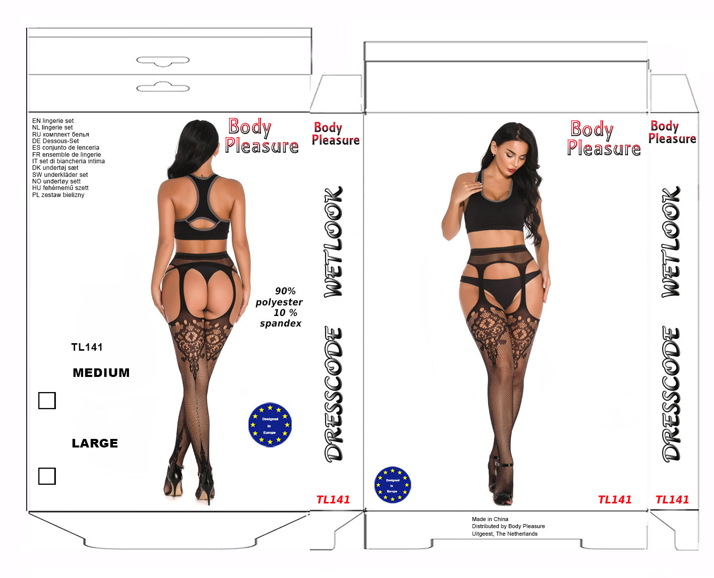 Body Pleasure Sexy Body Stocking Lingerie – M/L – Zwart - Model 6055