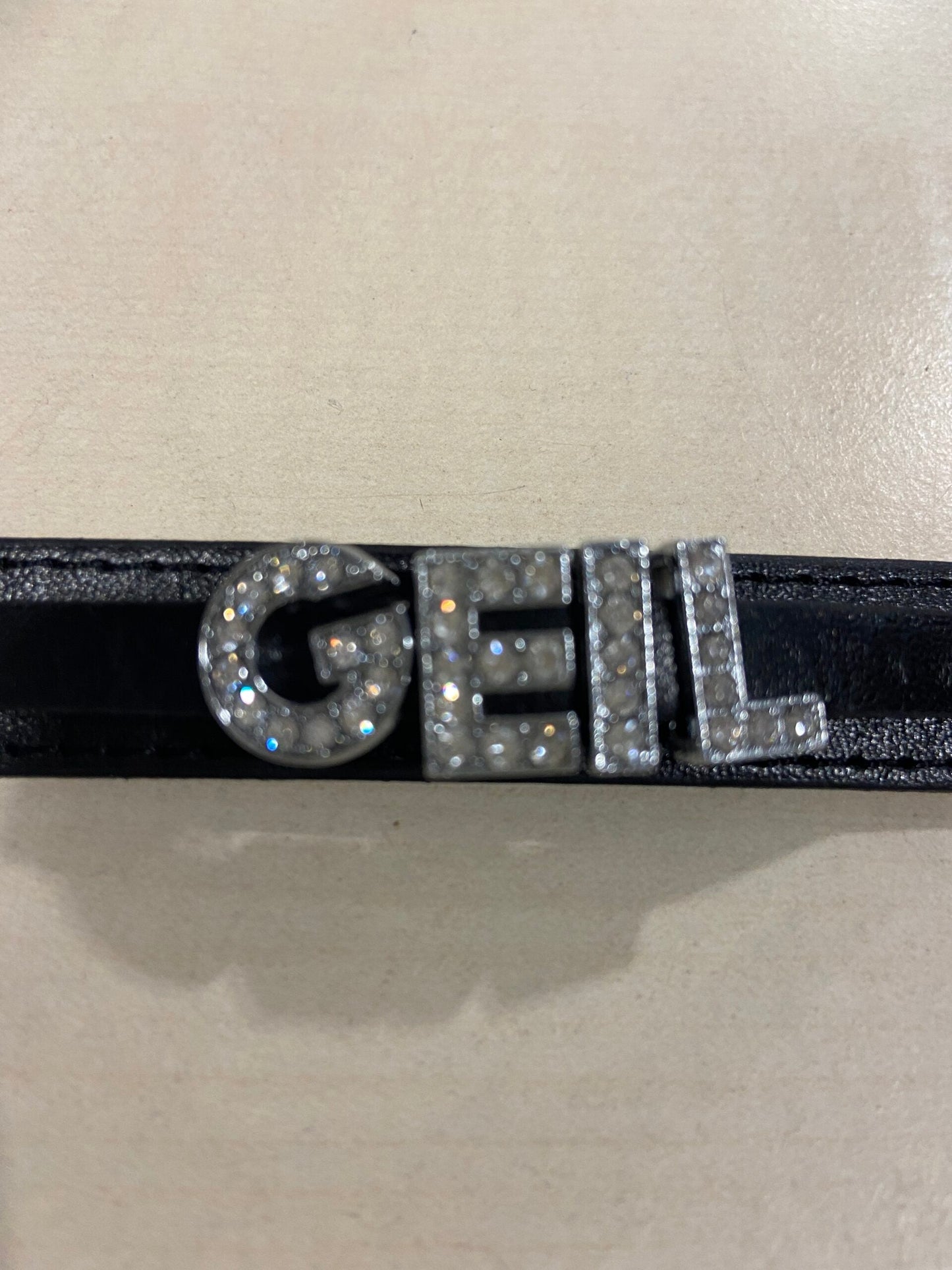 Luxury Collar Black with Stones Name GEIL - BDSM - Heavy Quality