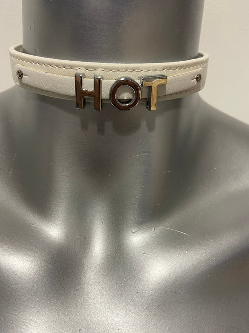 Luxury Collar White with Name HOT - BDSM - Heavy Quality