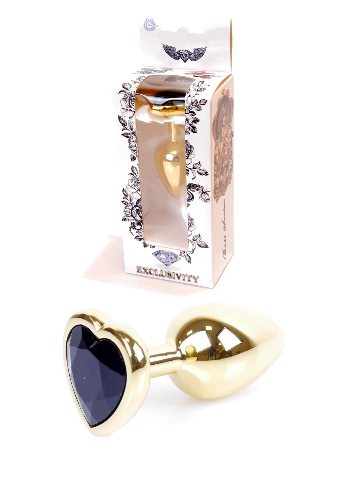Boysoftoys – Anale Plug Goud Hart Design met Zwarte Kristal – 64-00038