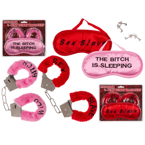 Kinky Pleasure - OB088 - "Sex Slave" en "The Bitch is Sleeping Mask + Handcuffs Set 2 Pieces