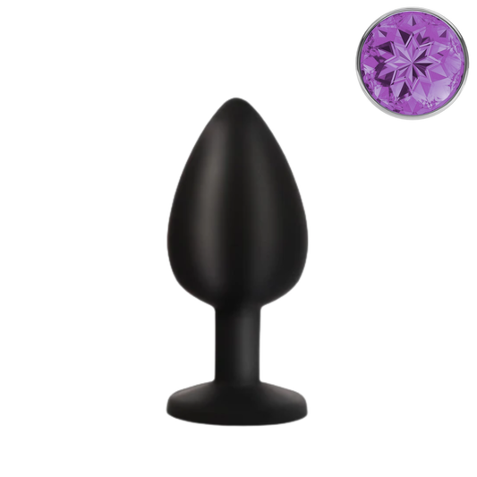 Zwarte Siliconen Buttplug met Paarse Kristal Lengte: 8,5cm Ø 3.5cm