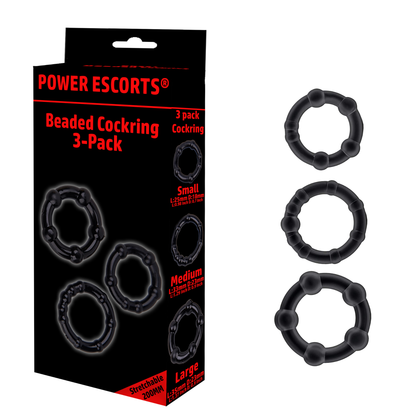 Beaded Cockring Set – 3 Zwarte Penisringen