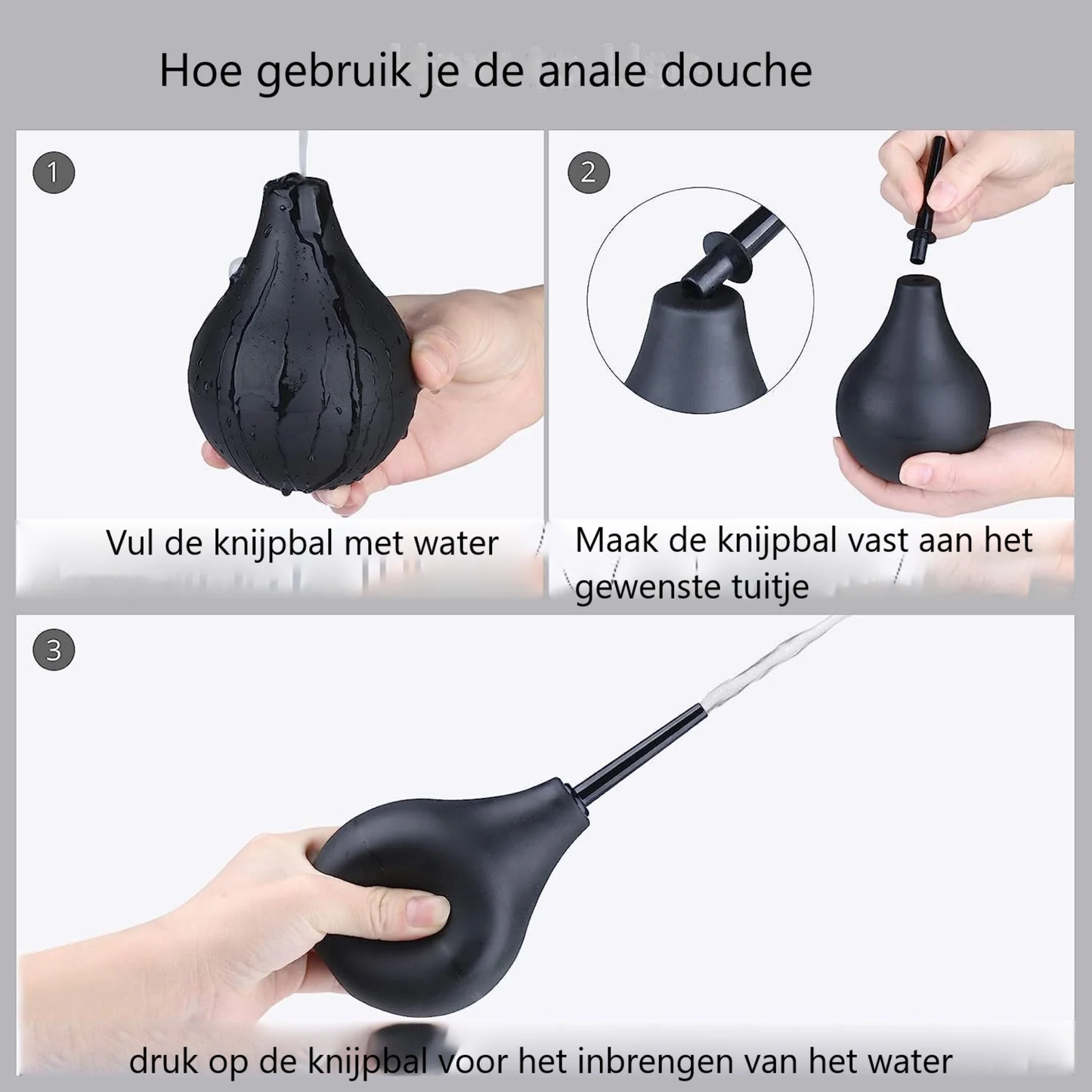 Anale Douche 220ml – Zachte Reinigingsballon met Slank Tuitje Zwart