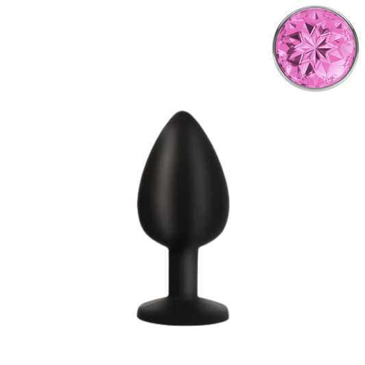 Zwarte Siliconen Buttplug met Roze Kristal Lengte: 7cm Ø 2.7cm