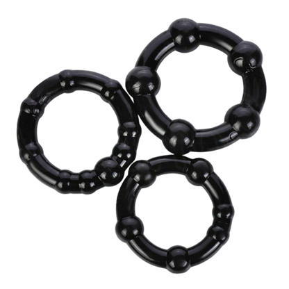 Beaded Cockring Set – 3 Zwarte Penisringen