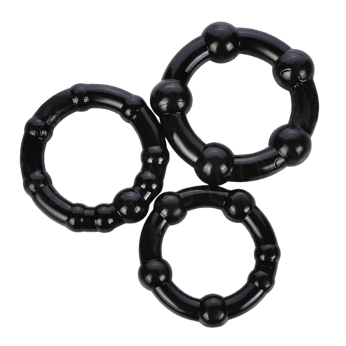 Beaded Cockring Set – 3 Zwarte Penisringen