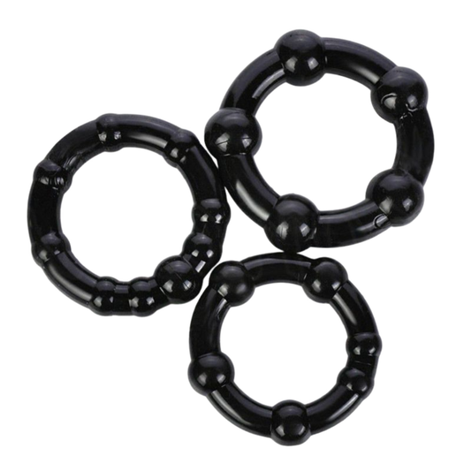 Beaded Cockring Set – 3 Zwarte Penisringen