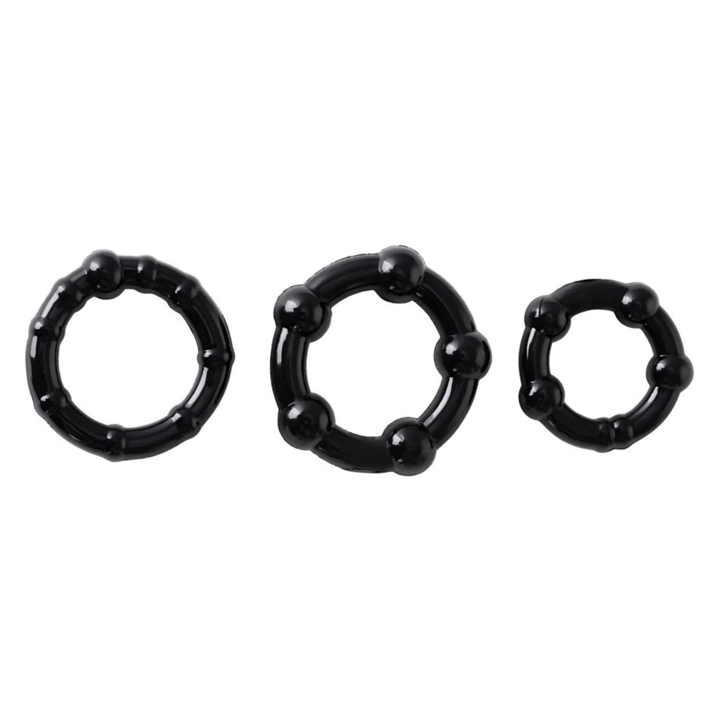 Beaded Cockring Set – 3 Zwarte Penisringen