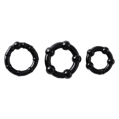 Beaded Cockring Set – 3 Zwarte Penisringen