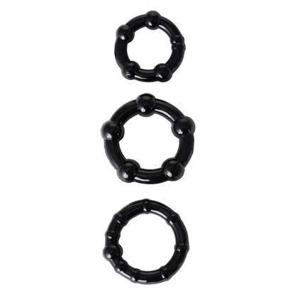 Beaded Cockring Set – 3 Zwarte Penisringen