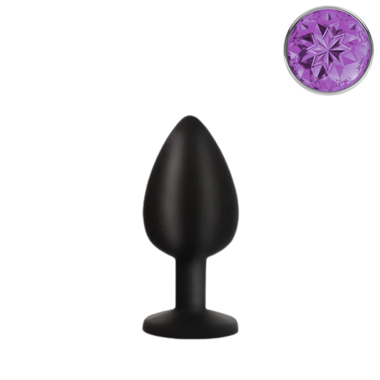 Zwarte Siliconen Buttplug met Paarse Kristal Lengte: 7cm Ø 2.7cm