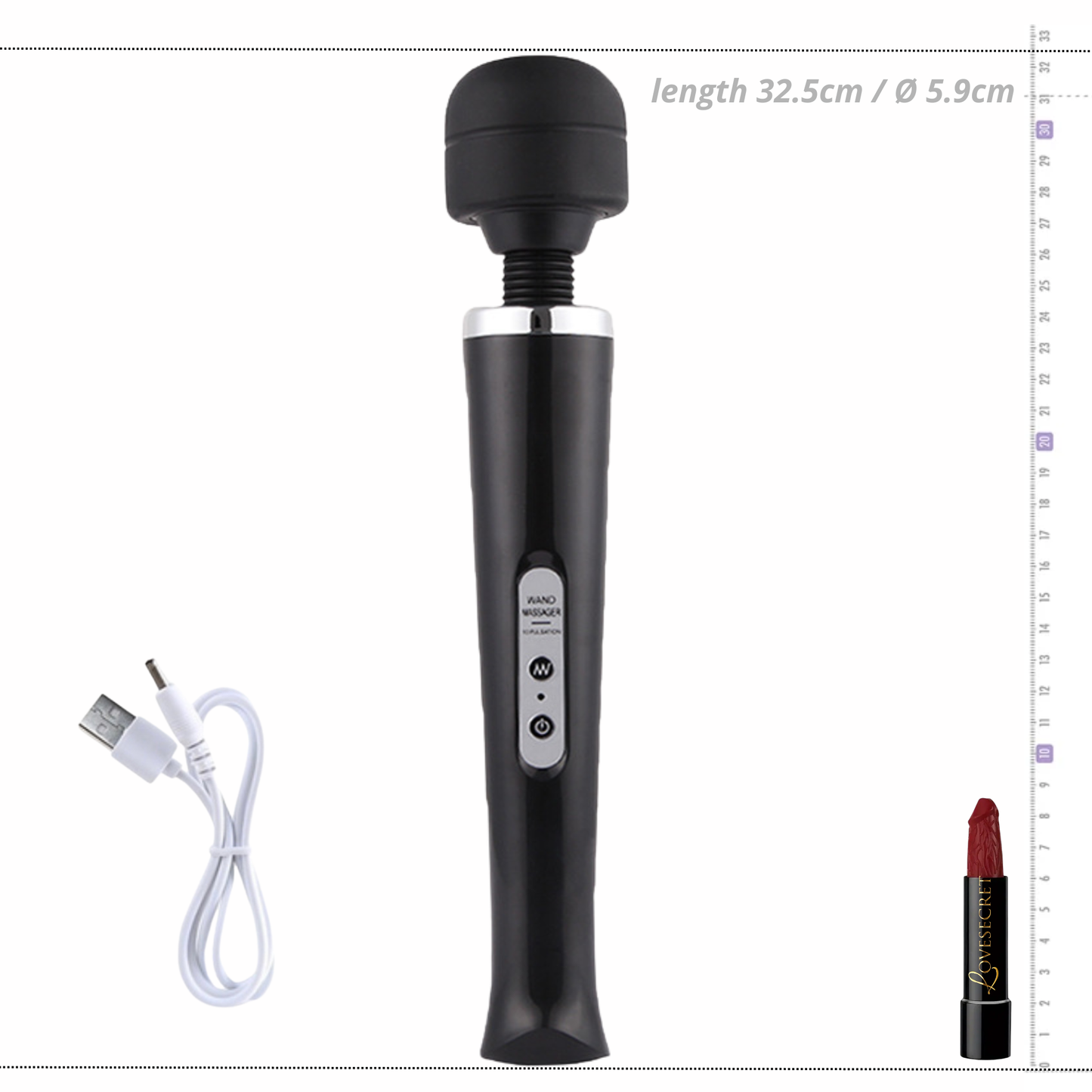 Wand Massager – Oplaadbare Krachtige Multi-Speed Vibrator (32.5cm Zwart)