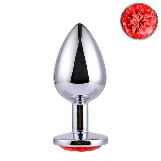 Metalen Buttplug met Rood Kristal M (8.2 cm Ø 3.4cm)