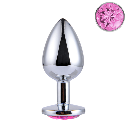 Metalen Buttplug met Roze Kristal M (8.2 cm Ø 3.4cm)