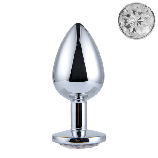 Metalen Buttplug met Transparante Kristal M (8.2 cm Ø 3.4cm)