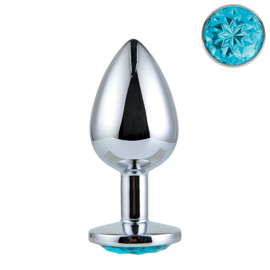 Metalen Buttplug met Licht Blauwe Kristal M (8.2 cm Ø 3.4cm)