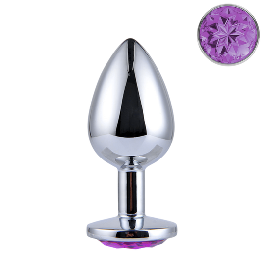 Metalen Buttplug met Paars Kristal M (8.2 cm Ø 3.4cm)