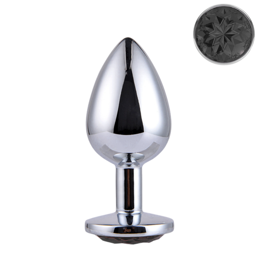Metalen Buttplug met Zwarte Kristal M (8.2 cm Ø 3.4cm)