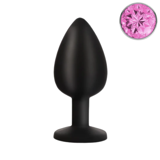Zwarte Siliconen Buttplug met Roze Kristal Lengte: 9,5cm Ø 4cm
