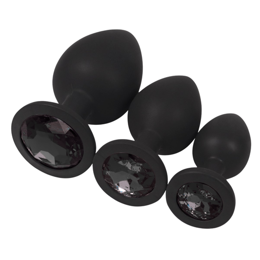 Luxe Siliconen Buttplug Set met Zwarte Kristal