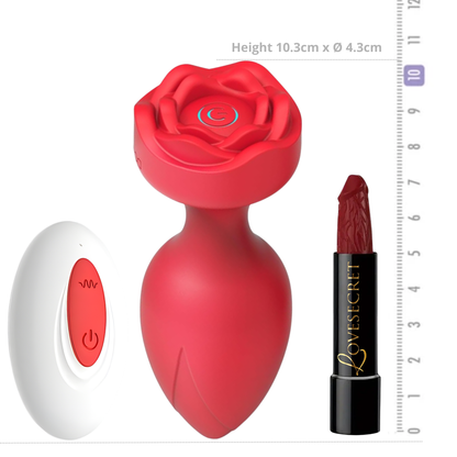 Rode Vibrerende Rozen Buttplug met Afstandsbediening